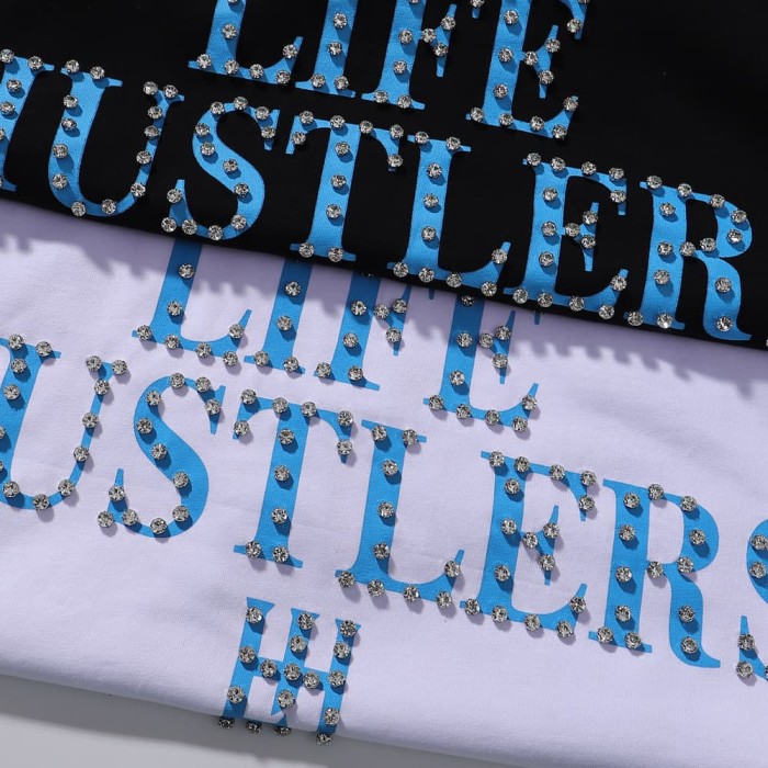 Basic Minimalist Logo Rhinestone Print Tee 4 colors 28751255