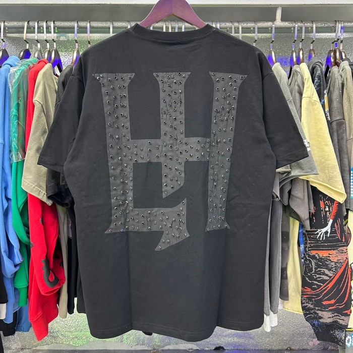 Basic Minimalist Logo Rhinestone Print Tee 4 colors 28751255