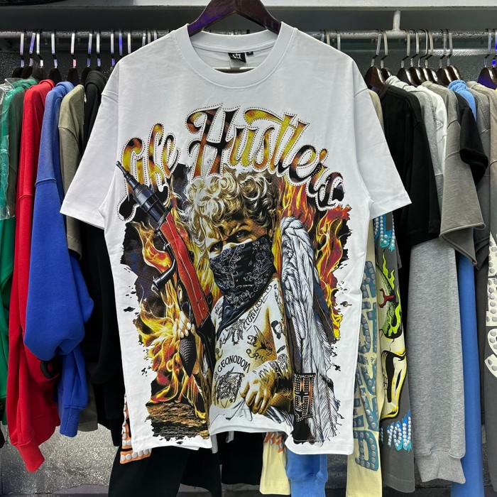 Masked Tattooed Angel Rhinestone Print Tee 2 colors 28751248