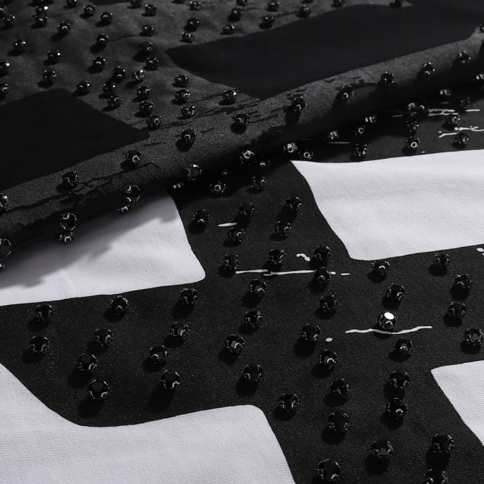 Basic Minimalist Logo Rhinestone Print Tee 4 colors 28751255