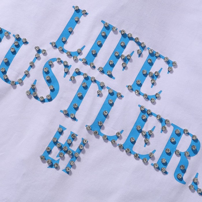 Basic Minimalist Logo Rhinestone Print Tee 4 colors 28751255