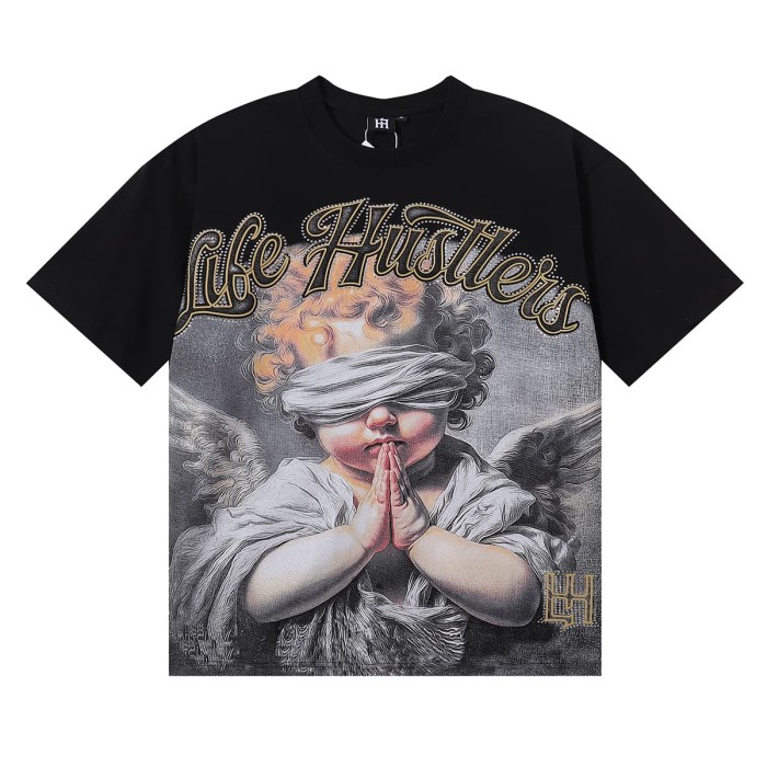Blindfolded Wishing Angel Rhinestone Print Tee 2 colors 28751247