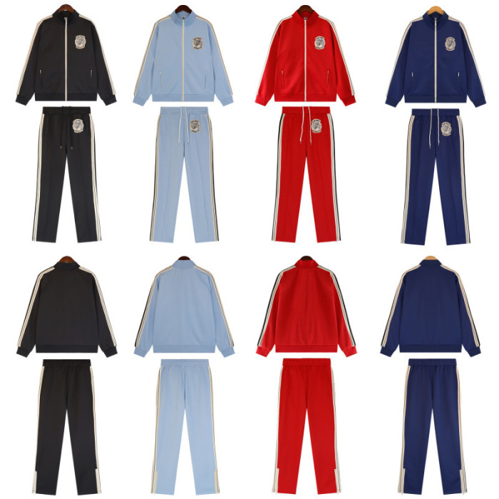 Side-Strap Embroidered Logo Stand-Up Collar Jacket & Pants Set 4 colors 28751574