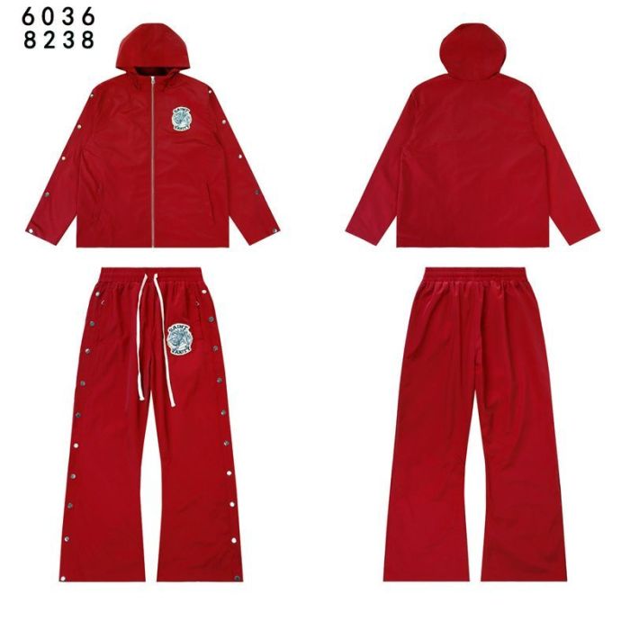 Patch Embroidered Logo Button-Up Hooded Jacket & Pants Set 4 colors 28751559