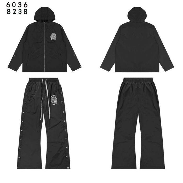 Patch Embroidered Logo Button-Up Hooded Jacket & Pants Set 4 colors 28751559