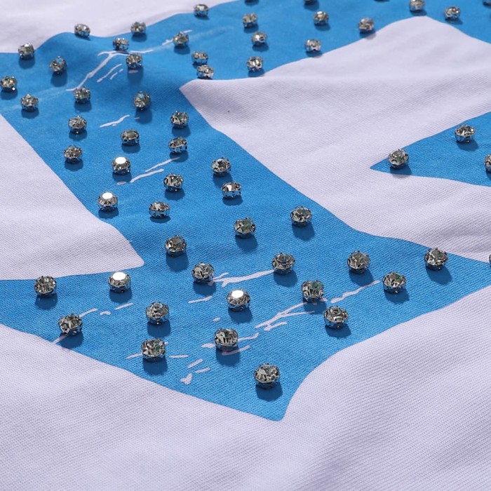 Basic Minimalist Logo Rhinestone Print Tee 4 colors 28751255