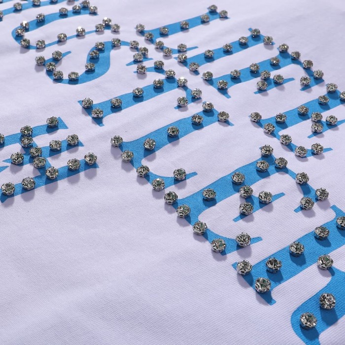 Basic Minimalist Logo Rhinestone Print Tee 4 colors 28751255