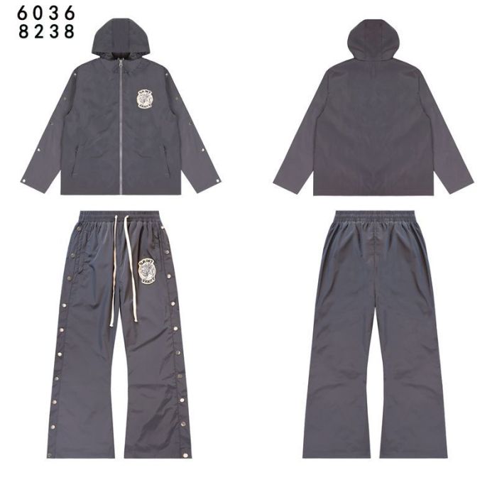 Patch Embroidered Logo Button-Up Hooded Jacket & Pants Set 4 colors 28751559