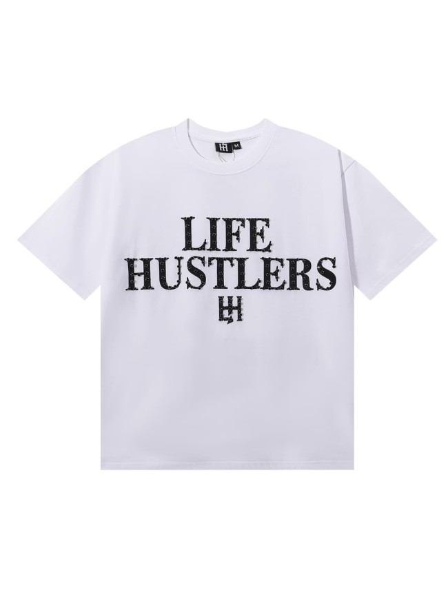 Basic Minimalist Logo Rhinestone Print Tee 4 colors 28751255