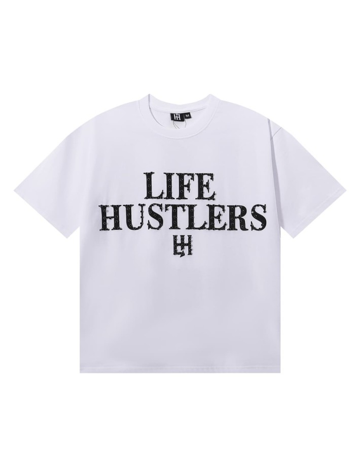 Basic Minimalist Logo Rhinestone Print Tee 4 colors 28751255