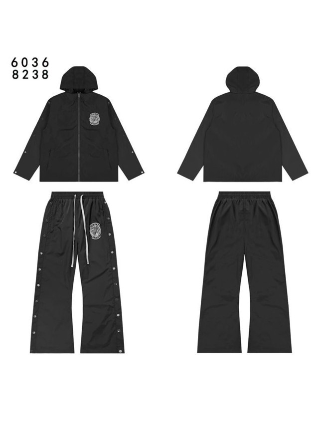Patch Embroidered Logo Button-Up Hooded Jacket & Pants Set 4 colors 28751559