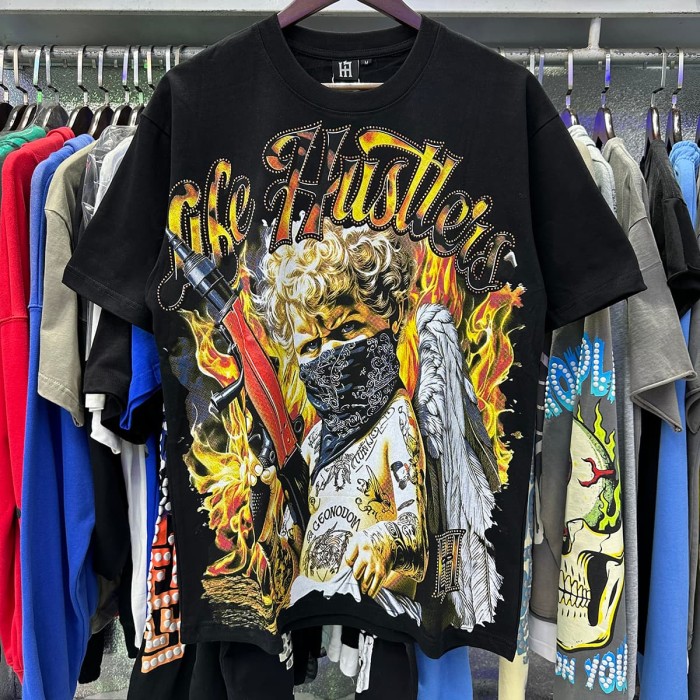 Masked Tattooed Angel Rhinestone Print Tee 2 colors 28751248