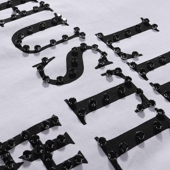 Basic Minimalist Logo Rhinestone Print Tee 4 colors 28751255