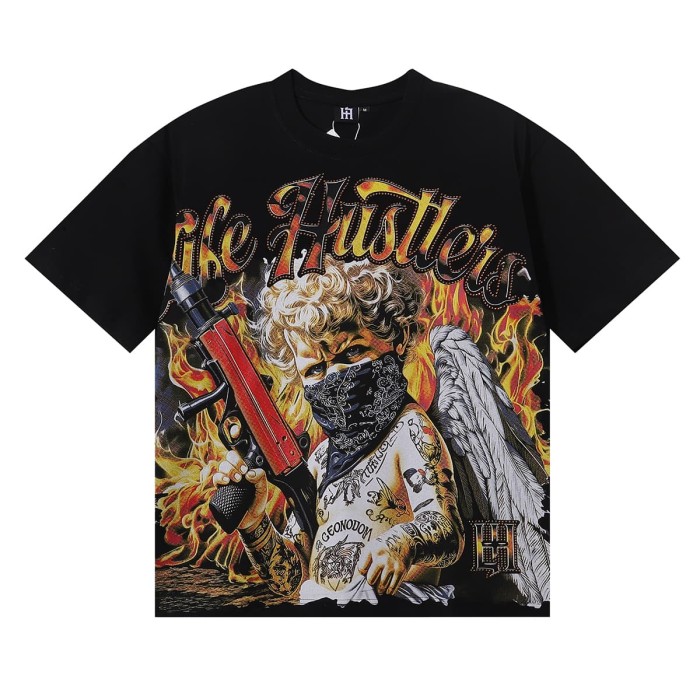 Masked Tattooed Angel Rhinestone Print Tee 2 colors 28751248