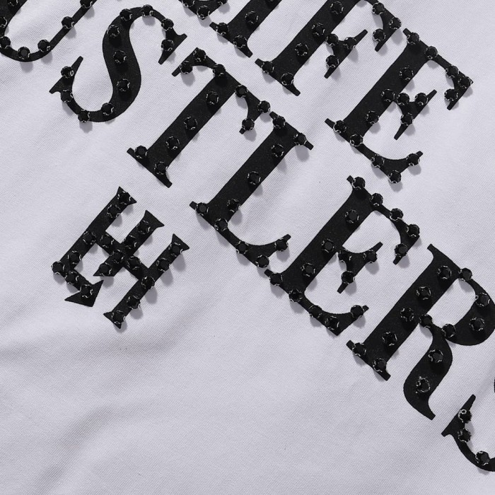 Basic Minimalist Logo Rhinestone Print Tee 4 colors 28751255