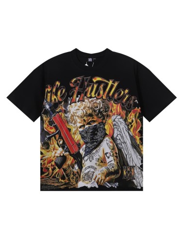 Masked Tattooed Angel Rhinestone Print Tee 2 colors 28751248