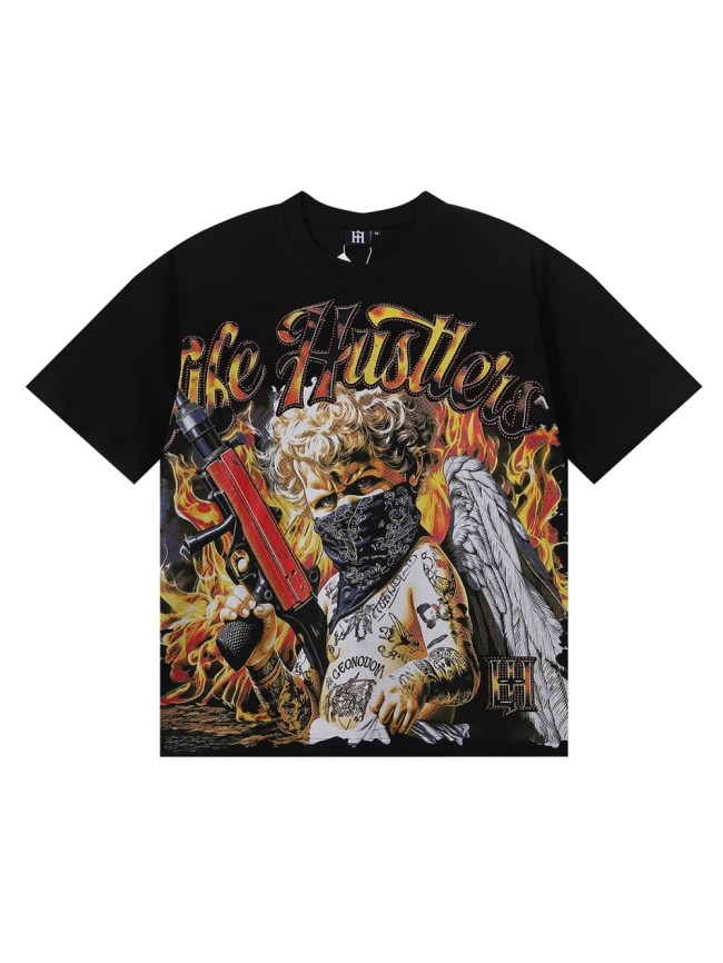 Masked Tattooed Angel Rhinestone Print Tee 2 colors 28751248