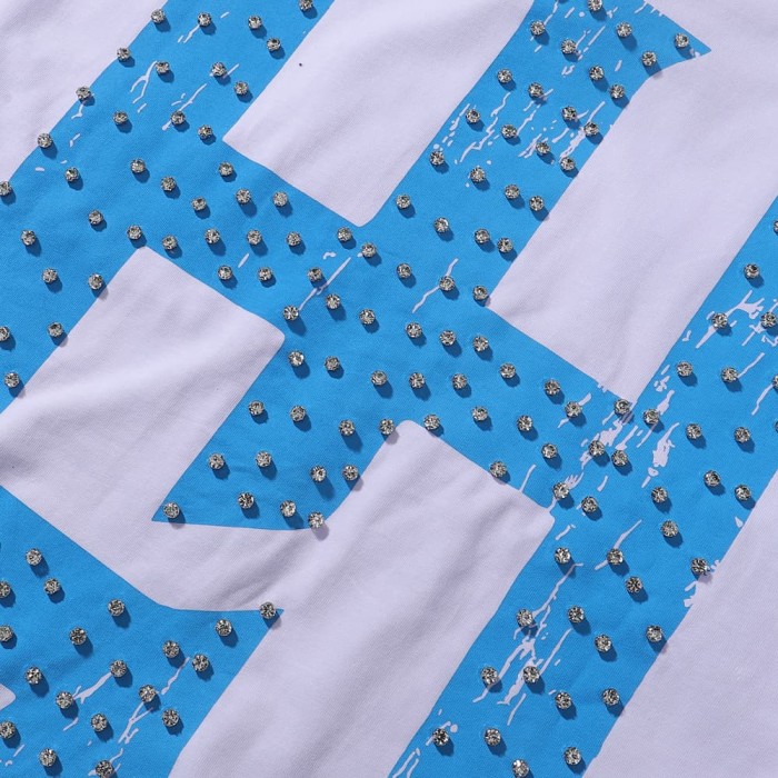 Basic Minimalist Logo Rhinestone Print Tee 4 colors 28751255