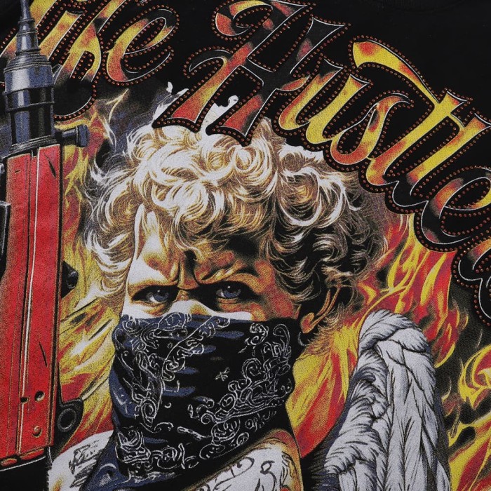 Masked Tattooed Angel Rhinestone Print Tee 2 colors 28751248