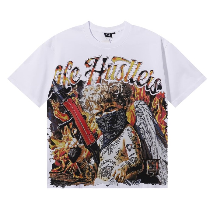 Masked Tattooed Angel Rhinestone Print Tee 2 colors 28751248