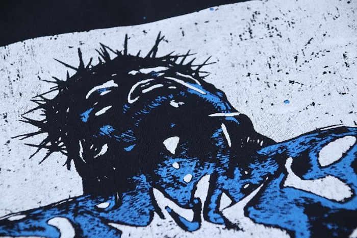Blue Portrait Ink-Splash Print Washed Version Tee 28755470