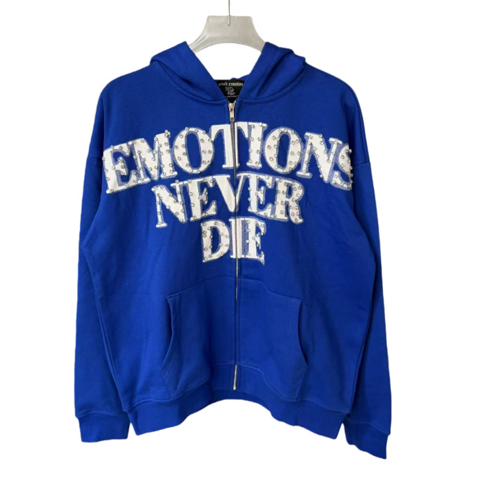 Diamond Letter Print Zipper Hoodie 28755452