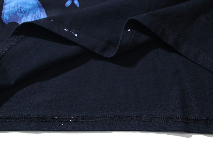 Blue Portrait Ink-Splash Print Washed Version Tee 28755470