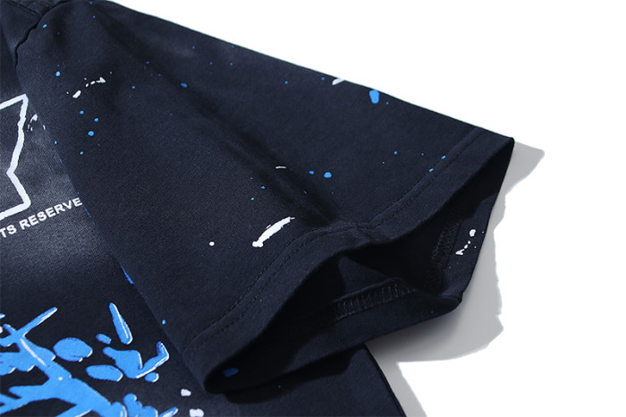 Blue Portrait Ink-Splash Print Washed Version Tee 28755470