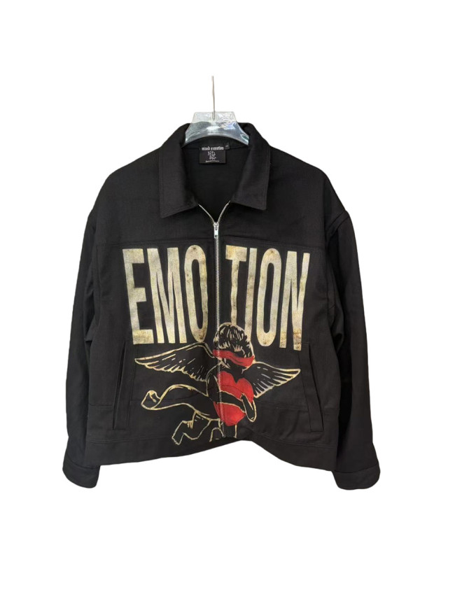Masked Angel Heart Print Detachable Sleeve Zipper Jacket 28755454