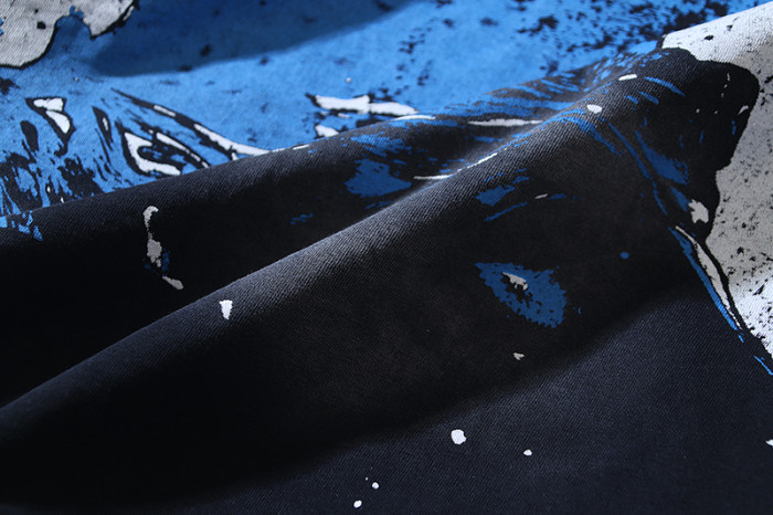 Blue Portrait Ink-Splash Print Washed Version Tee 28755470