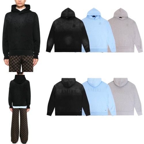 [Buy One Get One Free]Embroidered Logo Washed Distressed Hoodie 3 colors 28756310