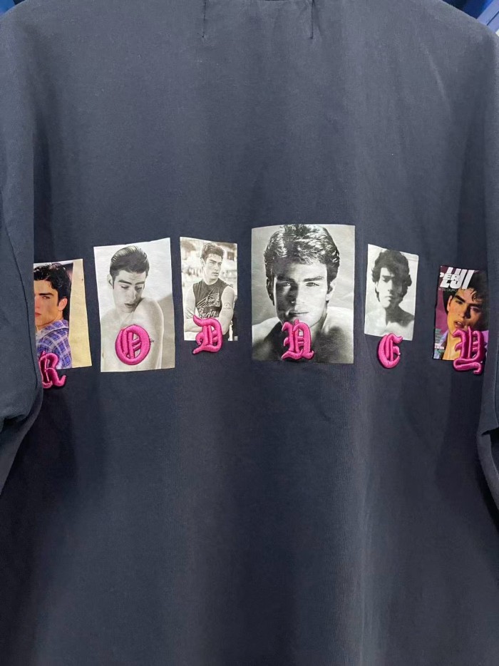 Commemorative Slogan Print Embroidered Washed Version Tee 28756298