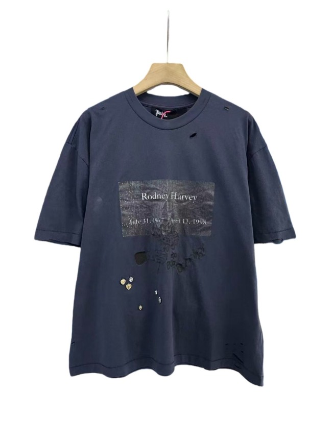 Commemorative Slogan Print Embroidered Washed Version Tee 28756298
