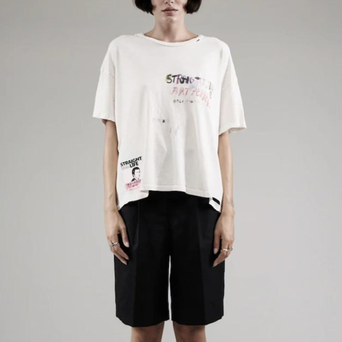 Vintage Hand-painted Graffiti Print Tee 28756447
