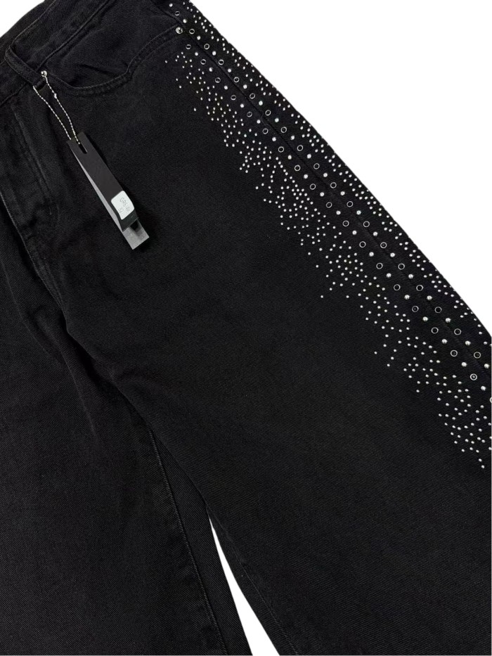 1:1 quality version Side Rhinestone Straight-Leg Jeans 2 colors 28756320