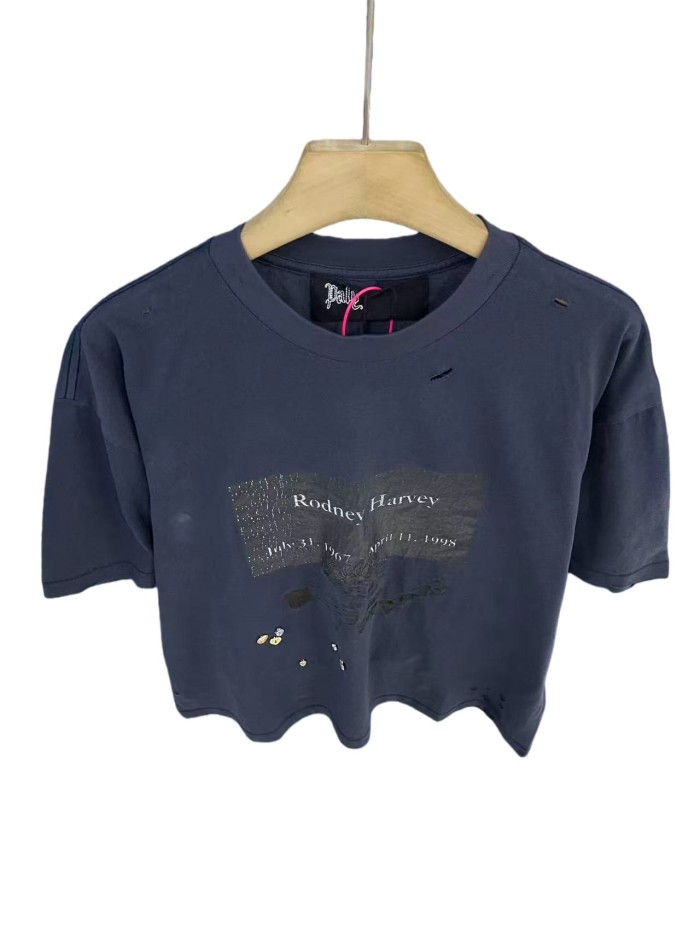 Commemorative Slogan Print Embroidered Washed Version Tee 28756298