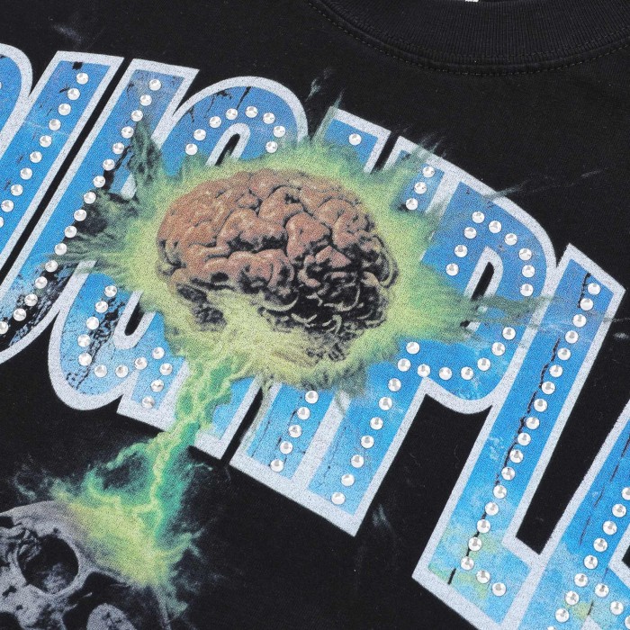 Yellow Sand Skull Rhinestone Print Washed Version Long Sleeve T-Shirt 28758388