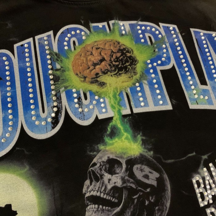 Yellow Sand Skull Rhinestone Print Washed Version Long Sleeve T-Shirt 28758388