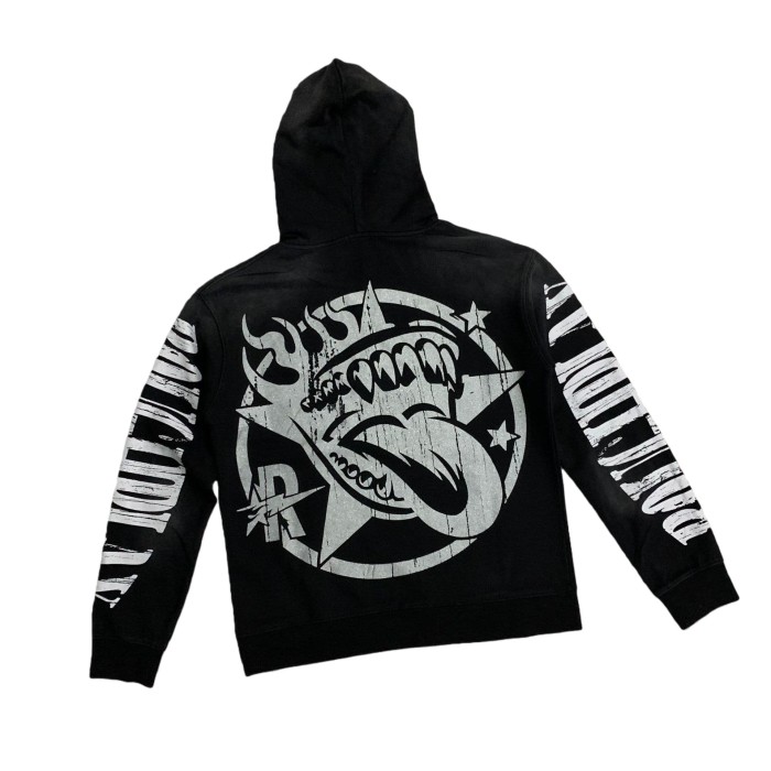 Hood Skeleton Driving Rhinestone Print Washed Version Hoodie 28758372