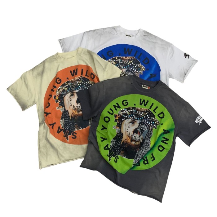 Patchwork Human Faces Rhinestone Print Washed Version Tee 3 colors 28758392