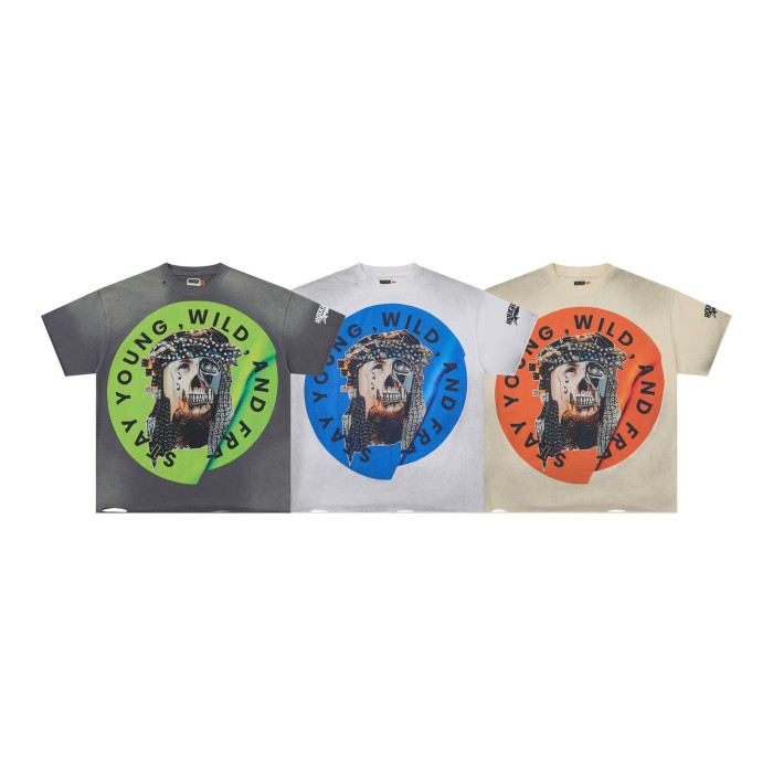 Patchwork Human Faces Rhinestone Print Washed Version Tee 3 colors 28758392