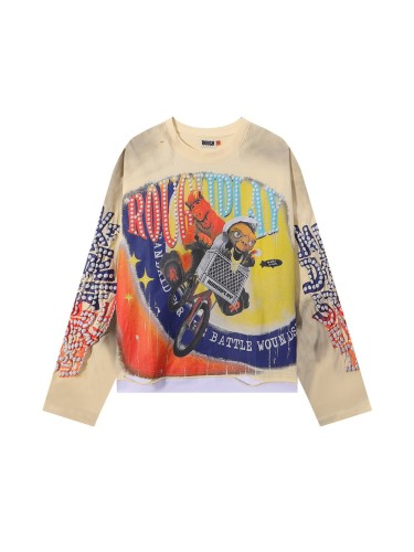 Piglet ET Bicycle Silver Hot Stamping Print Washed Version Long Sleeve T-Shirt 2 colors 28758383