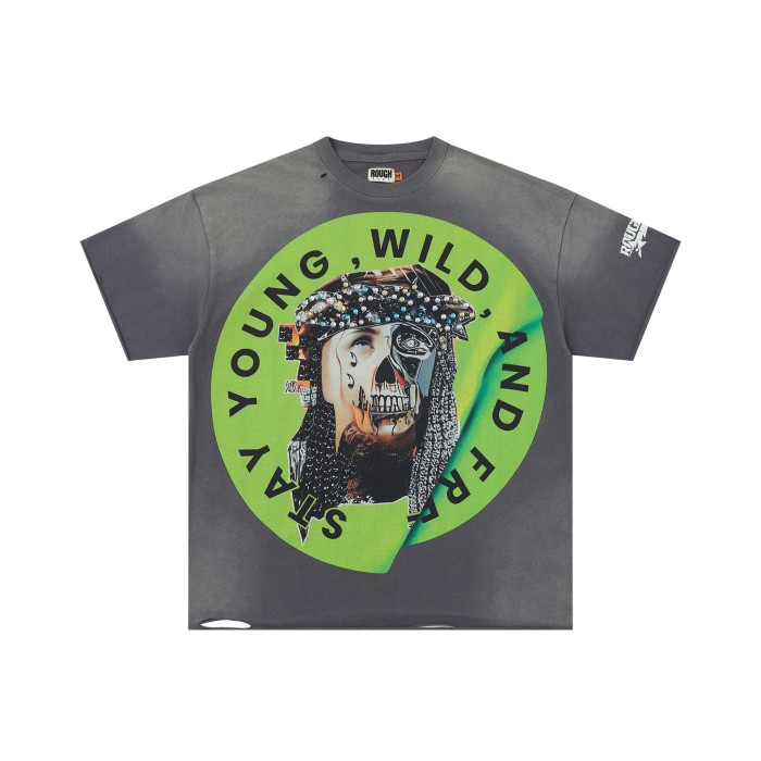 Patchwork Human Faces Rhinestone Print Washed Version Tee 3 colors 28758392