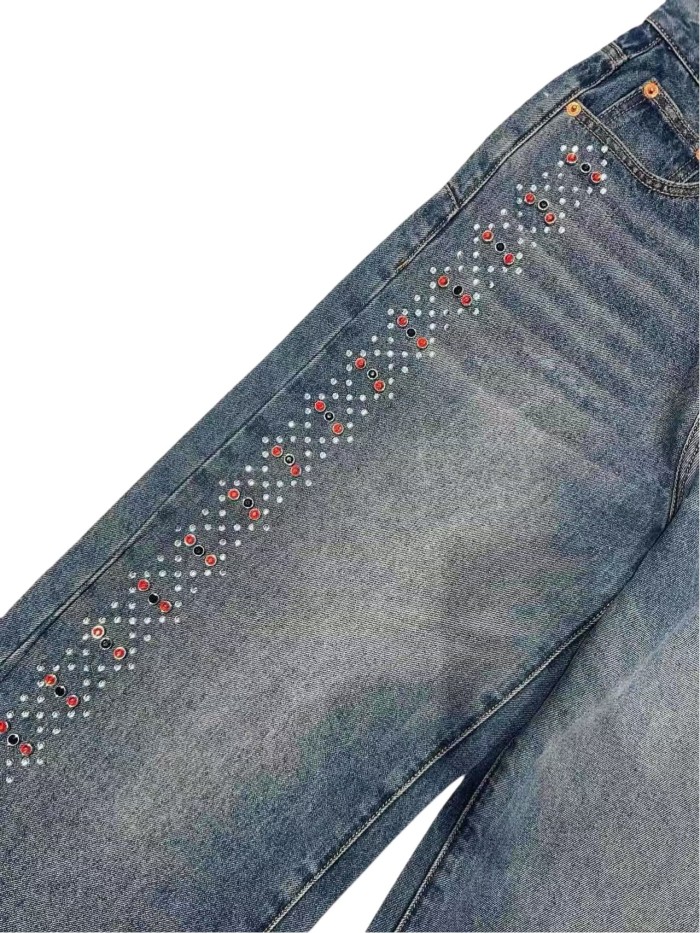 1:1 quality version Both sides Gemstone-Studded Straight-Leg Jeans 2 colors 28758457