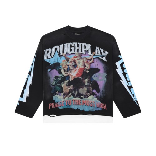 Praise to the Most High Rhinestone Print Washed Version Long Sleeve T-Shirt 28758389