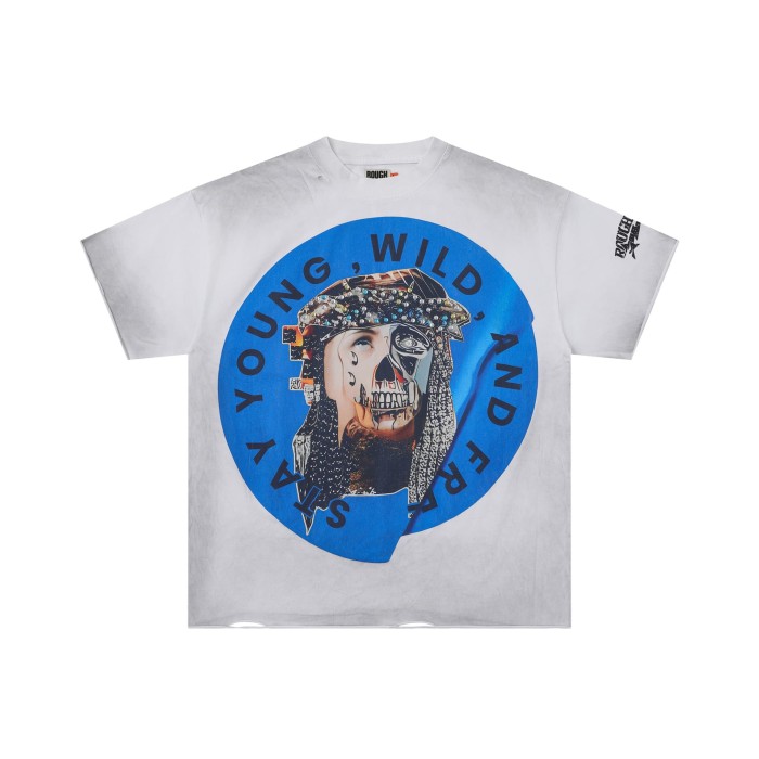 Patchwork Human Faces Rhinestone Print Washed Version Tee 3 colors 28758392