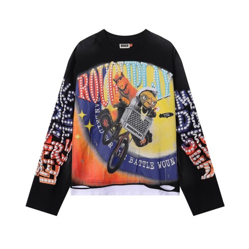 Piglet ET Bicycle Silver Hot Stamping Print Washed Version Long Sleeve T-Shirt 2 colors 28758383