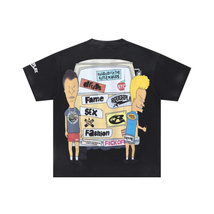 Cartoon Figures Rhinestone Print Washed Version Tee 28758390