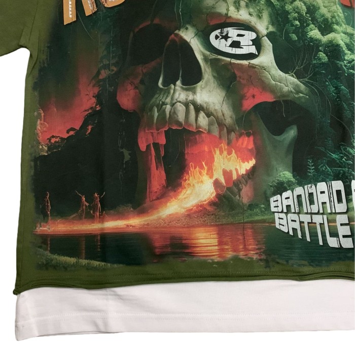 Skull Flame Deserted Island Rhinestone Print Washed Version Tee 28758391