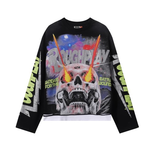 Cosmic Ray Skull Print Washed Version Long Sleeve T-Shirt 28758386